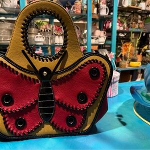 Butterfly Design Handbag - Red and Yellow